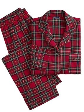 Polo Ralph Lauren Red Plaid Flannel Cotton Pajama Set Tartan Holiday Longwear
